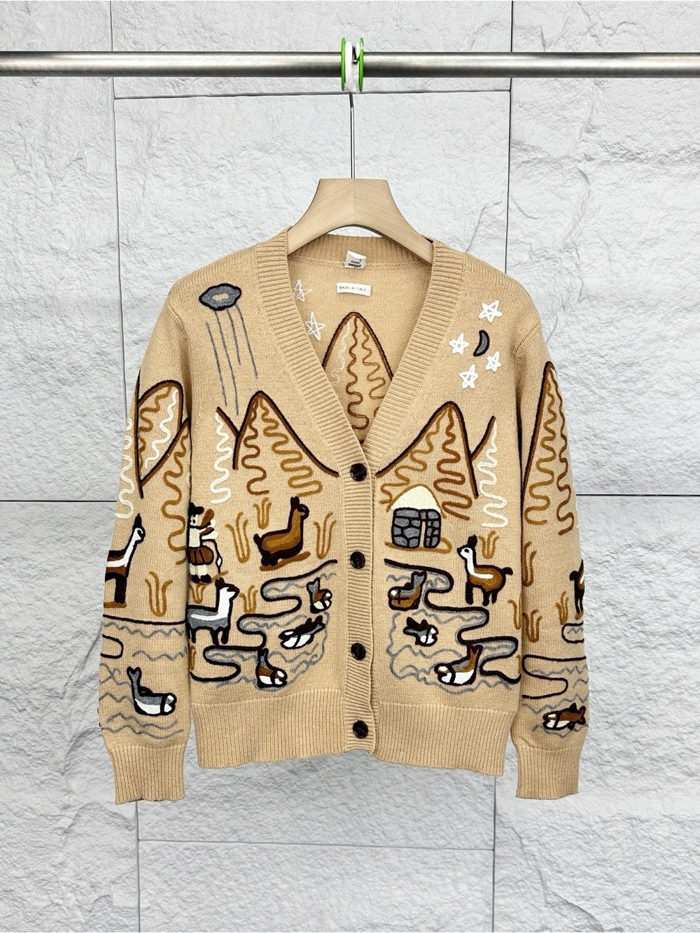 Hermes Beige Embroidered Landscape Cardigan